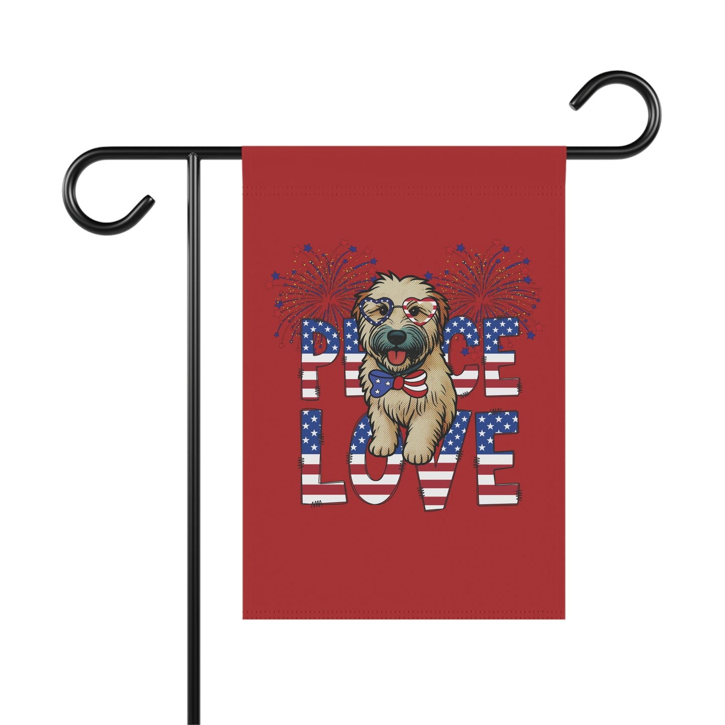 "Peace Love" Patriotic Wheaten Terrier Garden Flag (Red)