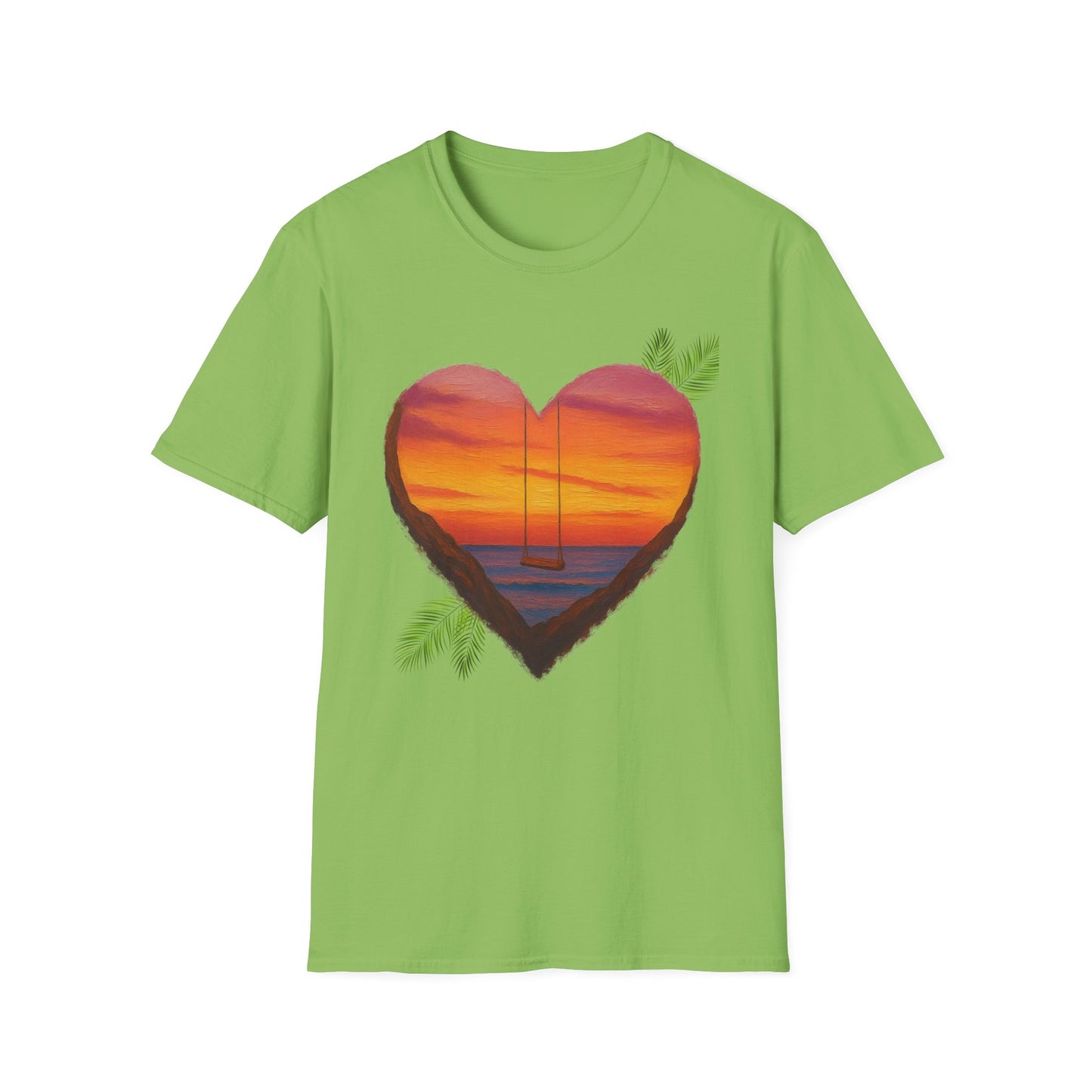 Heart Sunset T-Shirt — Tropical Palm Sailboat Beach Tee
