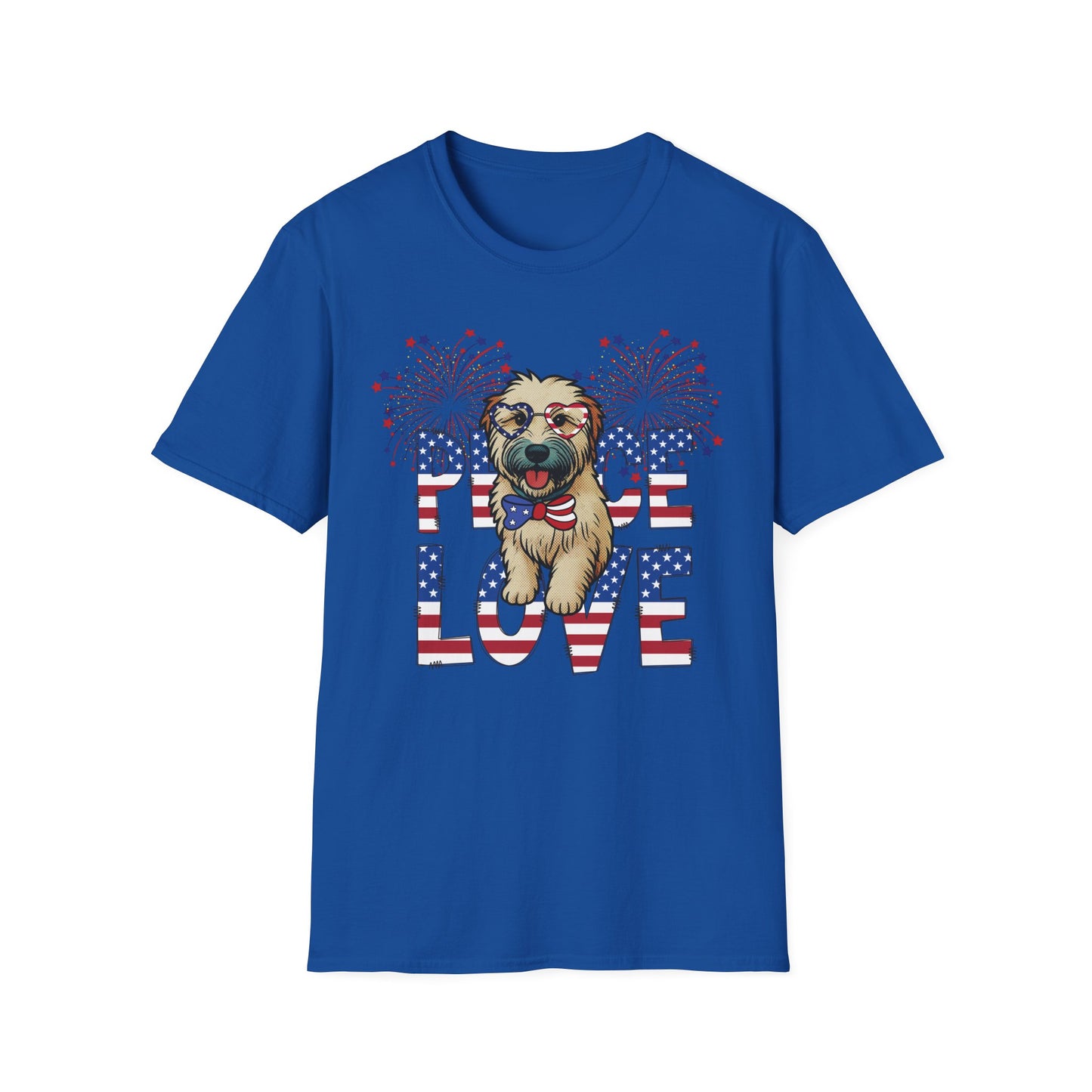 Patriotic Wheaten 'Peace Love' Graphic Tee for 4th of July