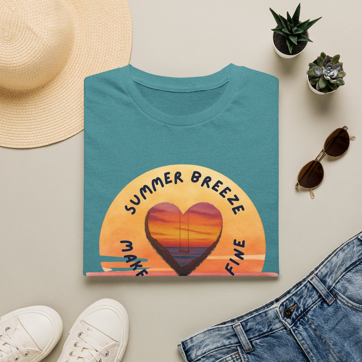 "Summer Breeze Makes Me Feel Fine" -Retro Sunset Heart Tee