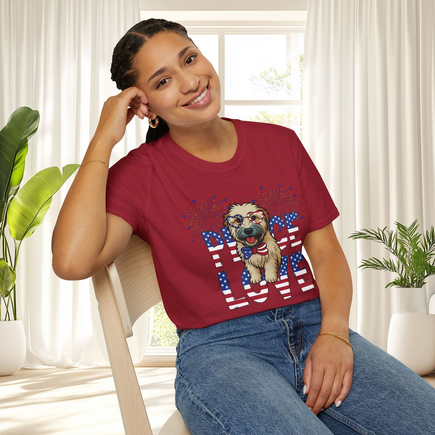 Patriotic Wheaten 'Peace Love' Graphic Tee for 4th of July
