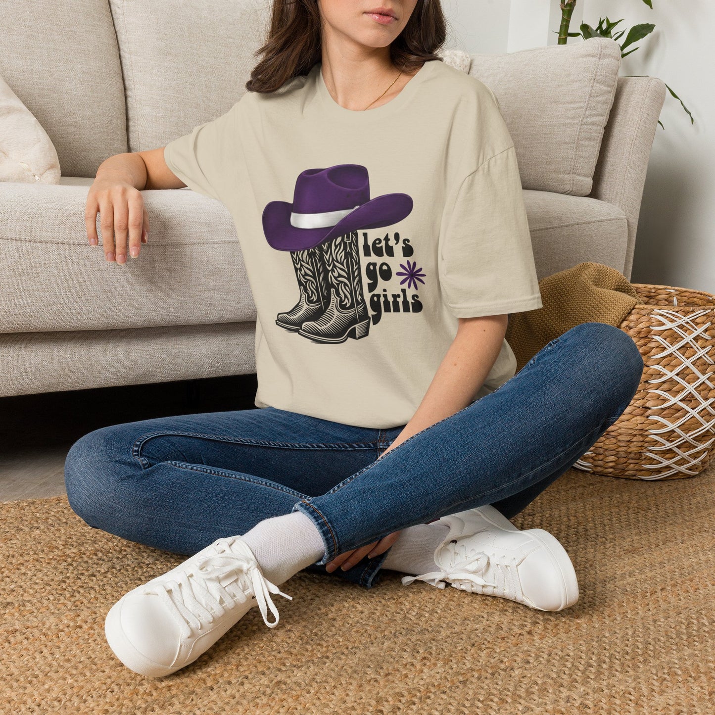 "Let's Go Girls" Cowgirl Boots & Purple Hat Western Graphic Tee