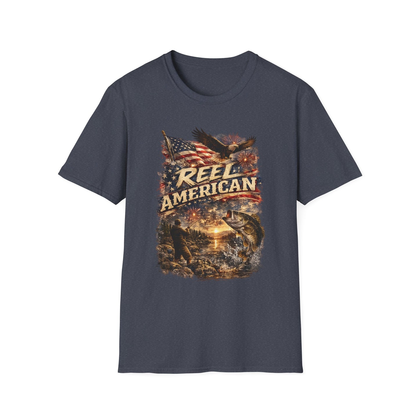 "Reel American" Eagle T-Shirt — Patriotic Fishing Shirt with Flag & Bald Eagle
