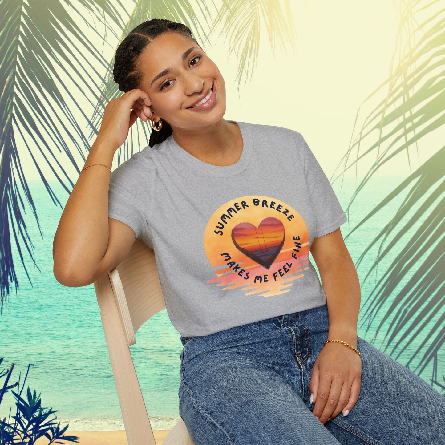 "Summer Breeze Makes Me Feel Fine" -Retro Sunset Heart Tee