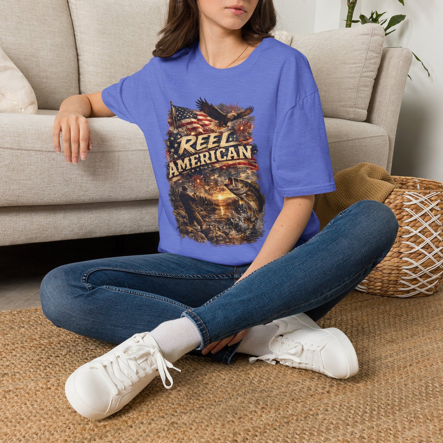 "Reel American" Eagle T-Shirt — Patriotic Fishing Shirt with Flag & Bald Eagle