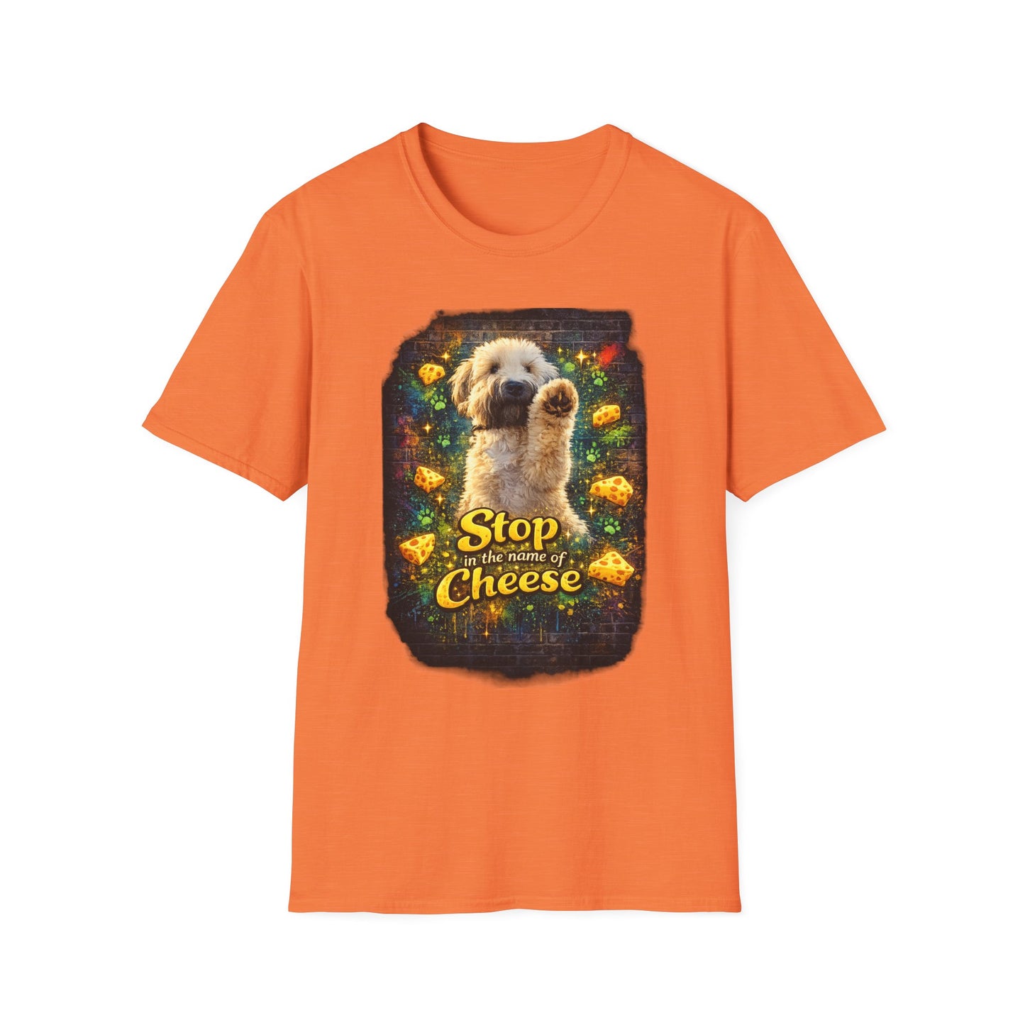"Stop In the Name of Cheese" Cute Wheaten Puppy Graphic Tee