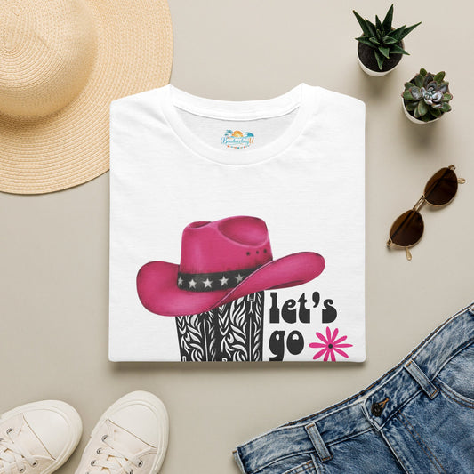 "Let's Go Girls" Pink Cowboy Hat & Boots Graphic T-Shirt