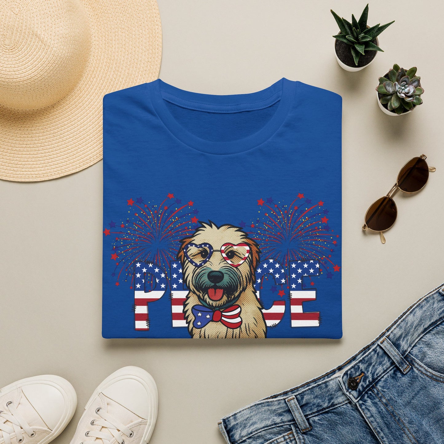 Patriotic Wheaten 'Peace Love' Graphic Tee for 4th of July