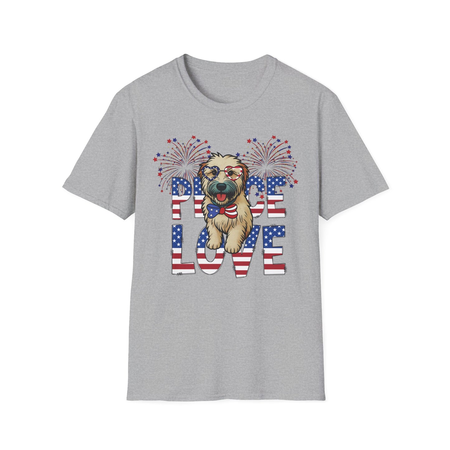 Patriotic Wheaten 'Peace Love' Graphic Tee for 4th of July