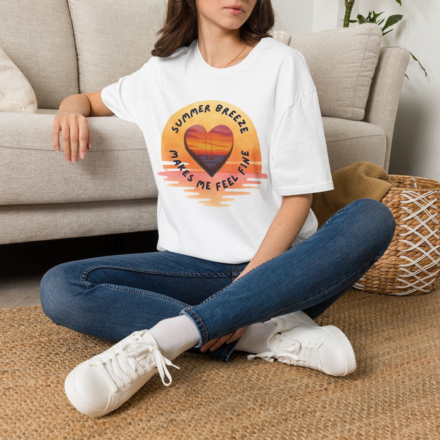 "Summer Breeze Makes Me Feel Fine" -Retro Sunset Heart Tee