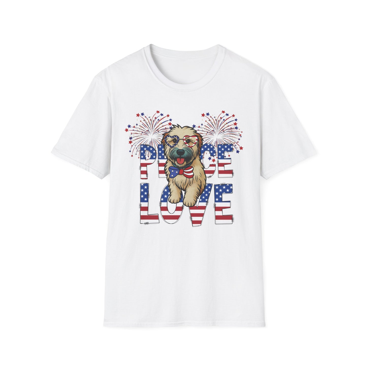 Patriotic Wheaten 'Peace Love' Graphic Tee for 4th of July
