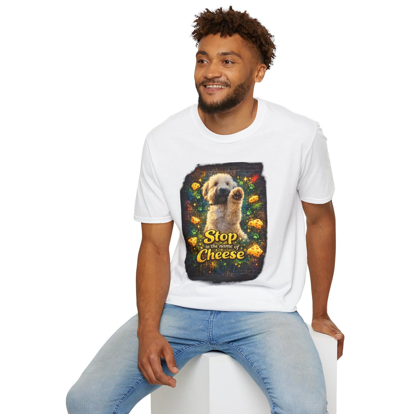 "Stop In the Name of Cheese" Cute Wheaten Puppy Graphic Tee