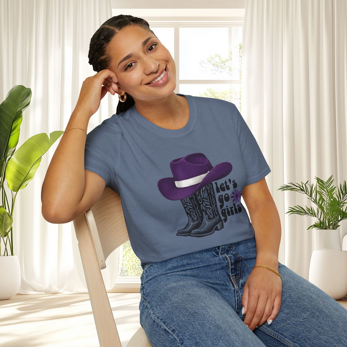 "Let's Go Girls" Cowgirl Boots & Purple Hat Western Graphic Tee