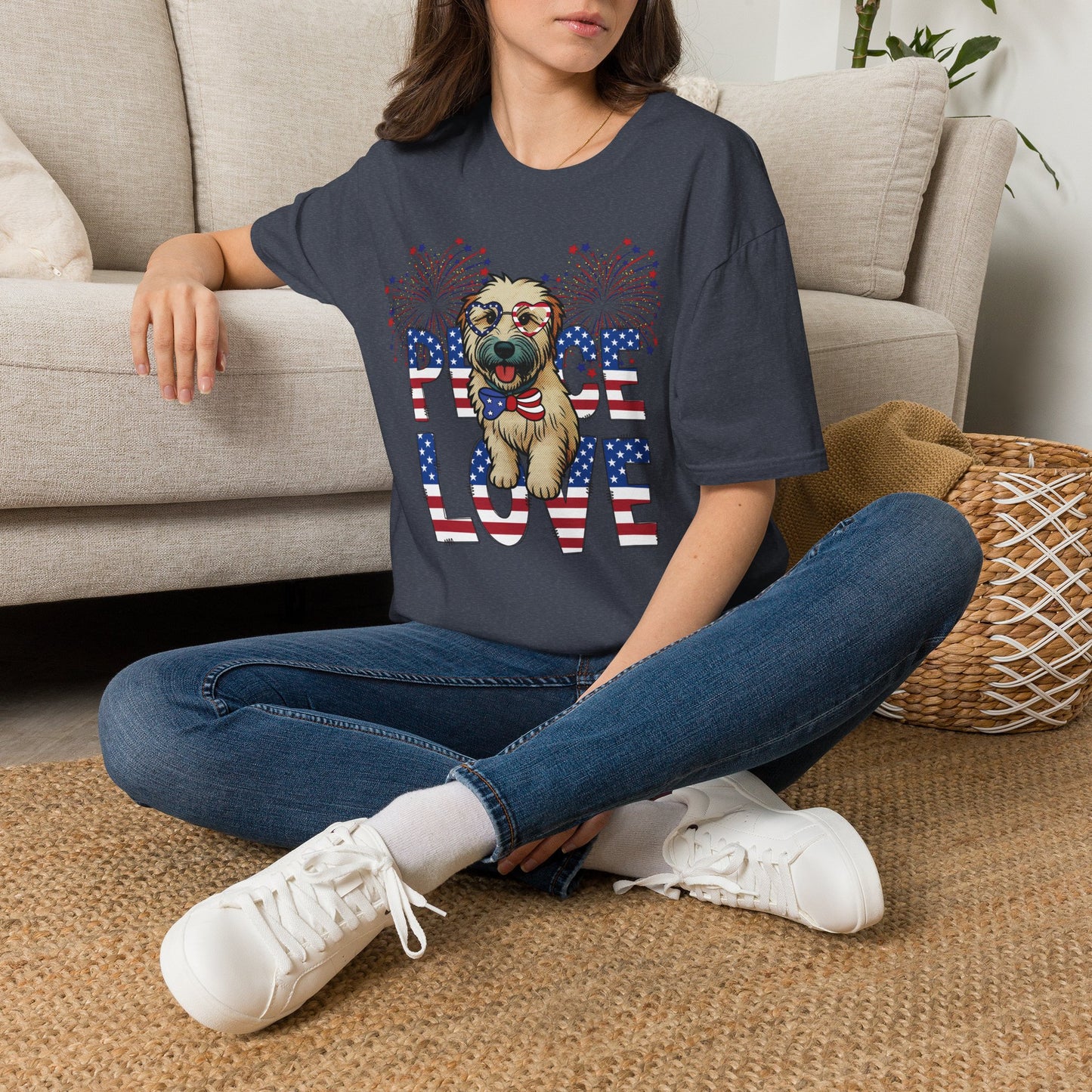 Patriotic Wheaten 'Peace Love' Graphic Tee for 4th of July