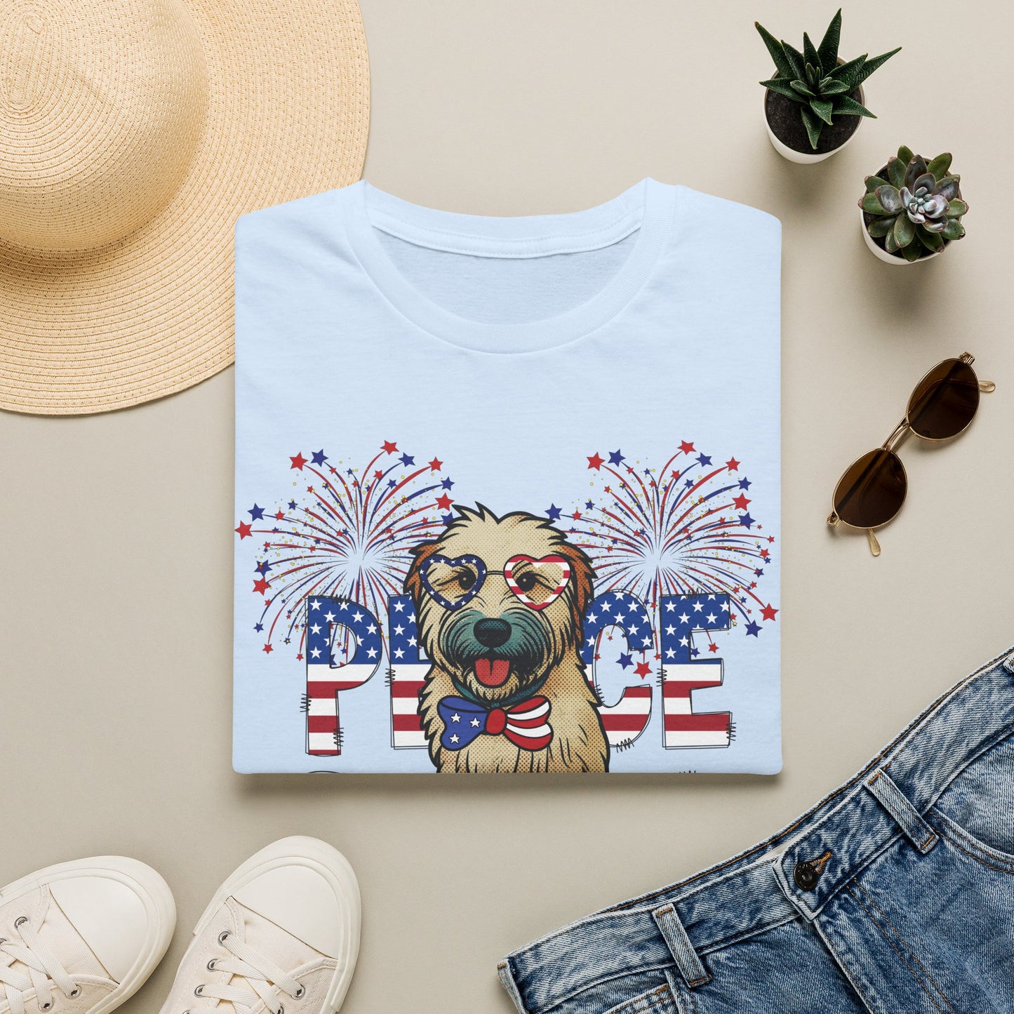 Patriotic Wheaten 'Peace Love' Graphic Tee for 4th of July