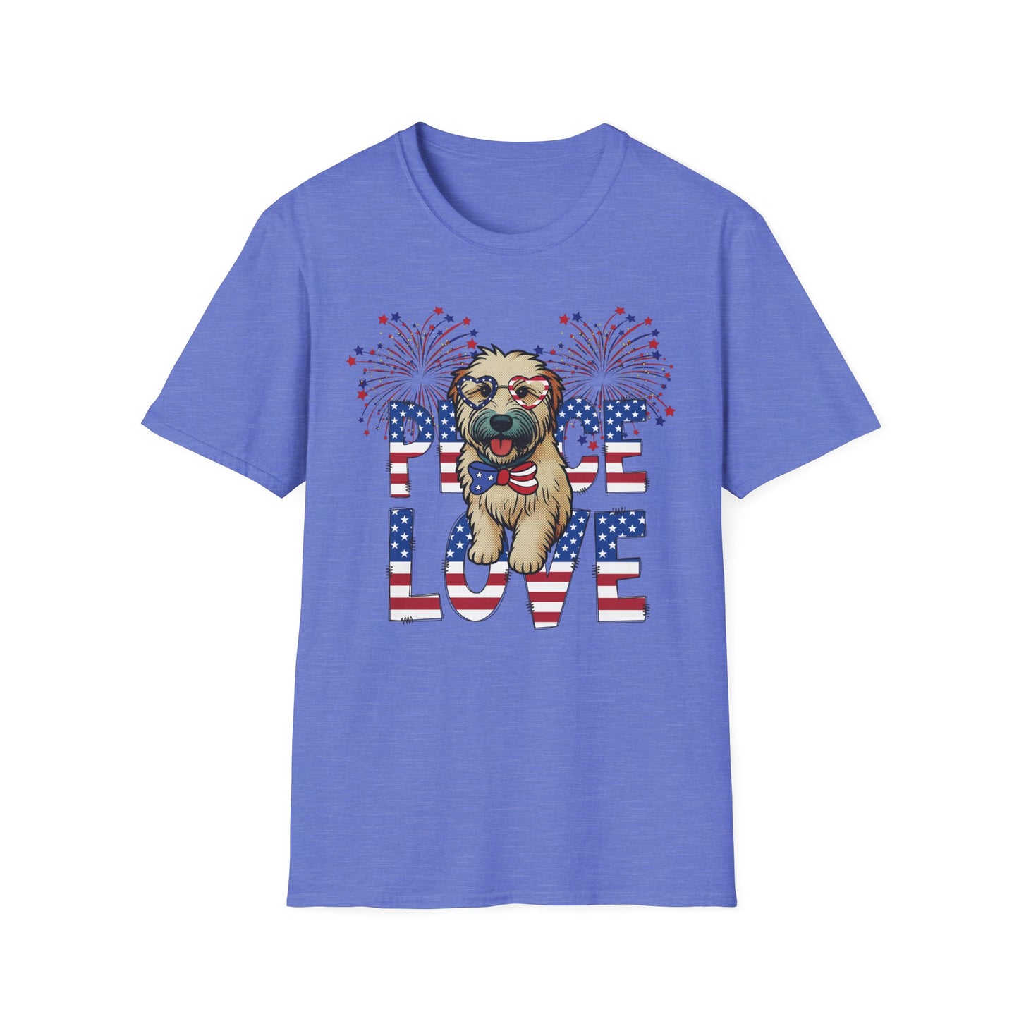 Patriotic Wheaten 'Peace Love' Graphic Tee for 4th of July