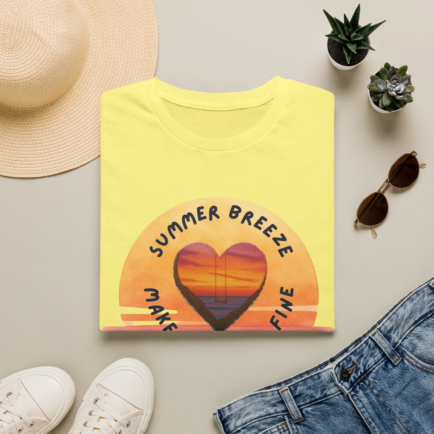 "Summer Breeze Makes Me Feel Fine" -Retro Sunset Heart Tee