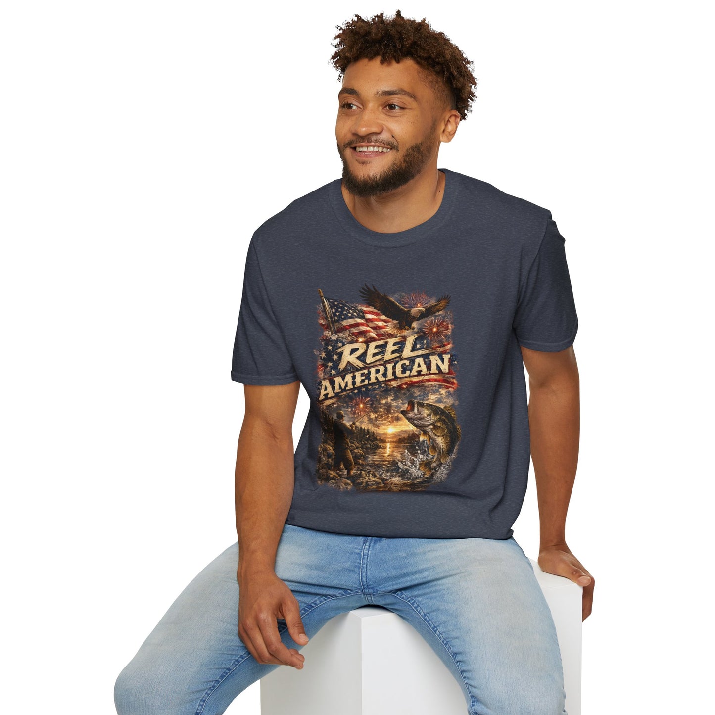 "Reel American" Eagle T-Shirt — Patriotic Fishing Shirt with Flag & Bald Eagle