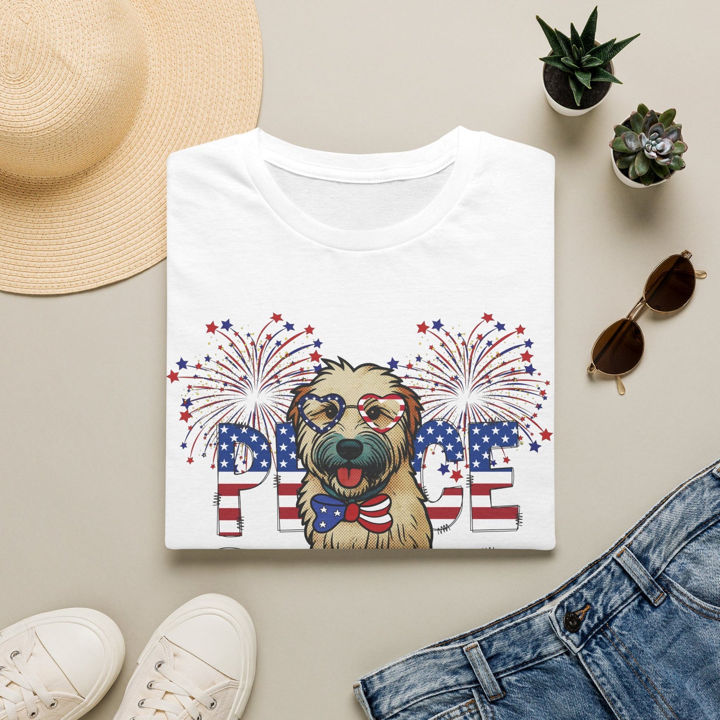 Patriotic Wheaten 'Peace Love' Graphic Tee for 4th of July