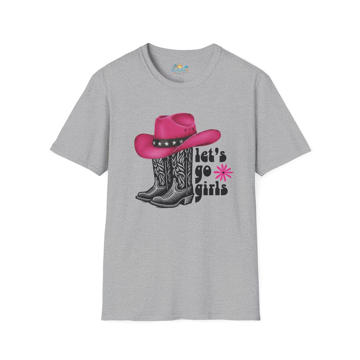 "Let's Go Girls" Pink Cowboy Hat & Boots Graphic T-Shirt