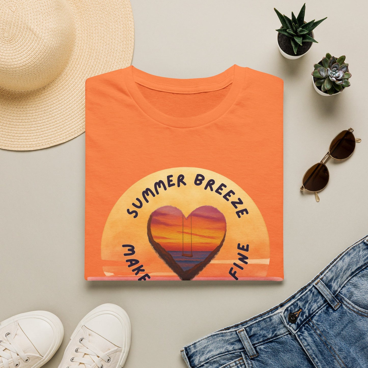 "Summer Breeze Makes Me Feel Fine" -Retro Sunset Heart Tee
