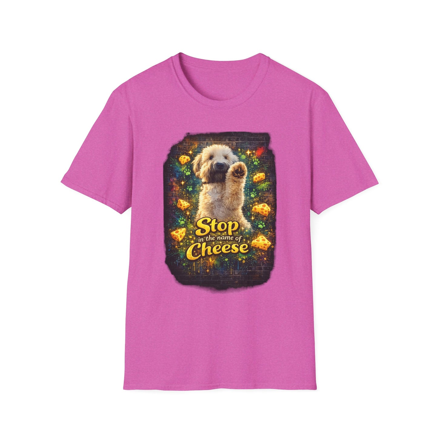 "Stop In the Name of Cheese" Cute Wheaten Puppy Graphic Tee