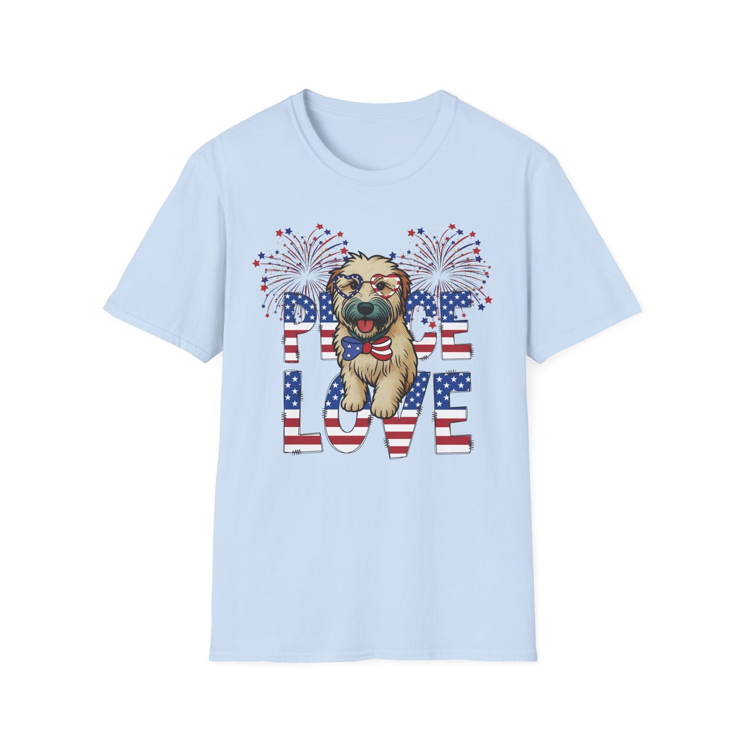 Patriotic Wheaten 'Peace Love' Graphic Tee for 4th of July