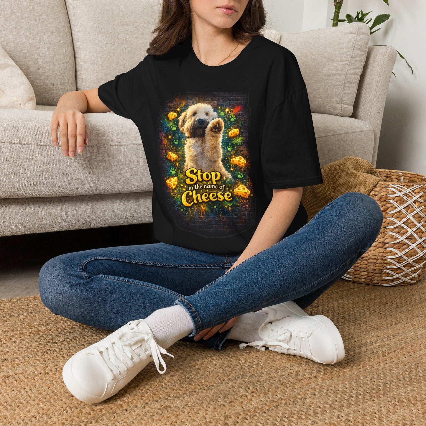 "Stop In the Name of Cheese" Cute Wheaten Puppy Graphic Tee