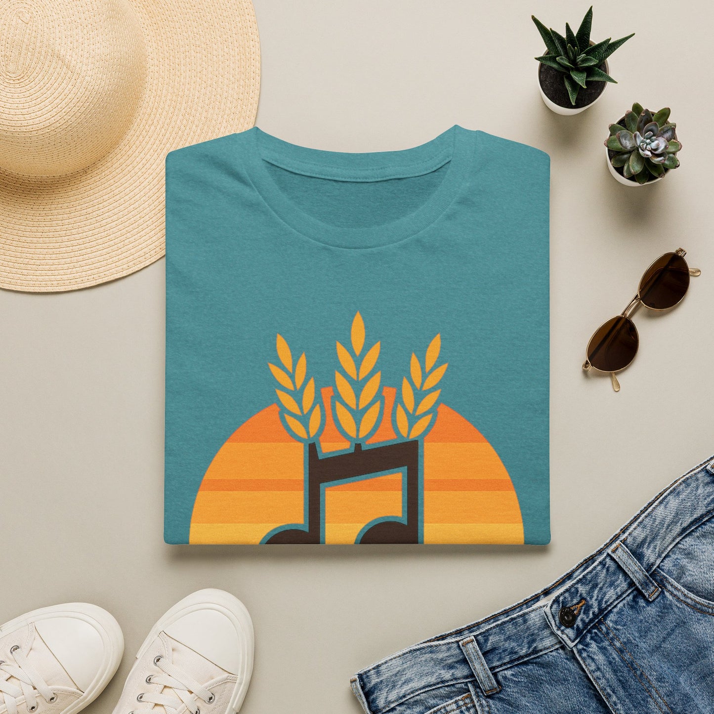 Harvest Harmony T-Shirt | Music Notes with Wheat Sunset