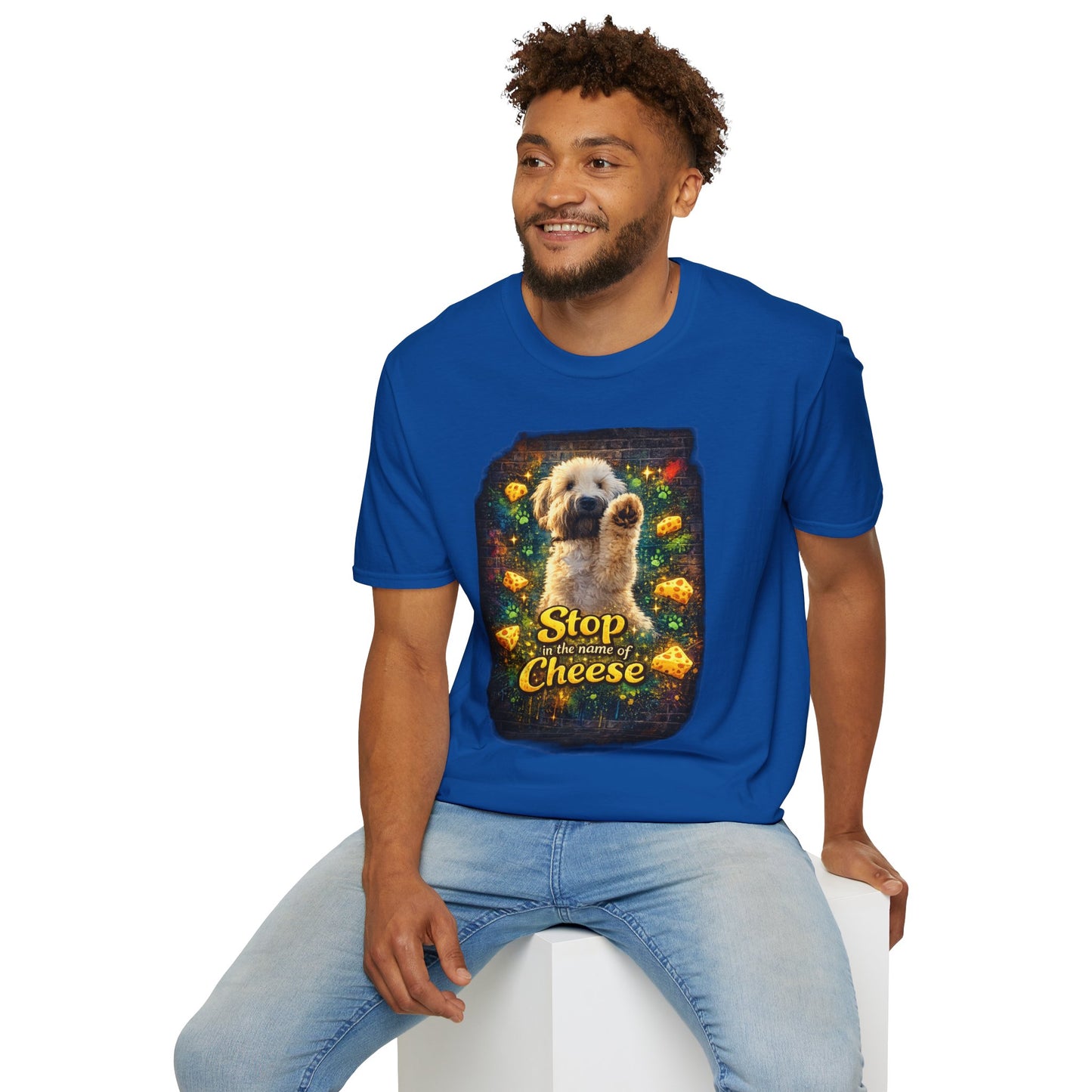 "Stop In the Name of Cheese" Cute Wheaten Puppy Graphic Tee