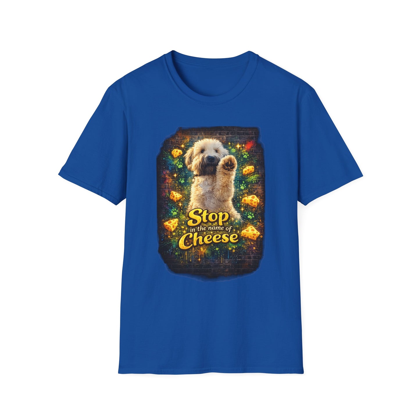 "Stop In the Name of Cheese" Cute Wheaten Puppy Graphic Tee