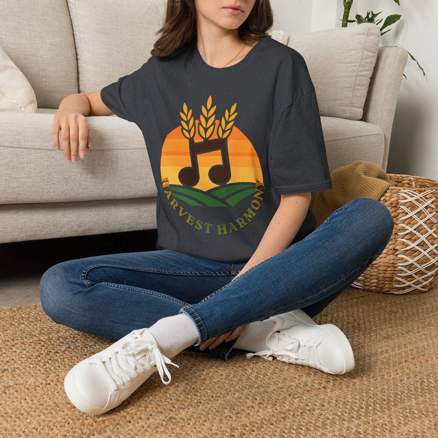 Harvest Harmony T-Shirt | Music Notes with Wheat Sunset