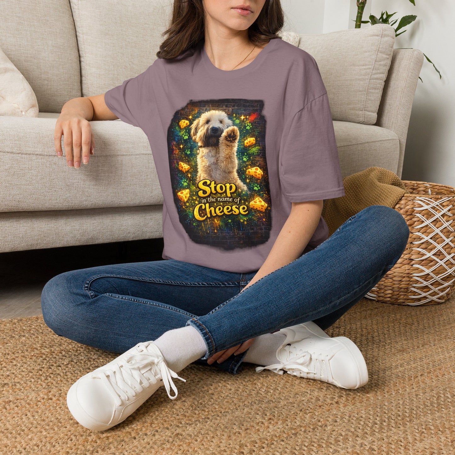 "Stop In the Name of Cheese" Cute Wheaten Puppy Graphic Tee