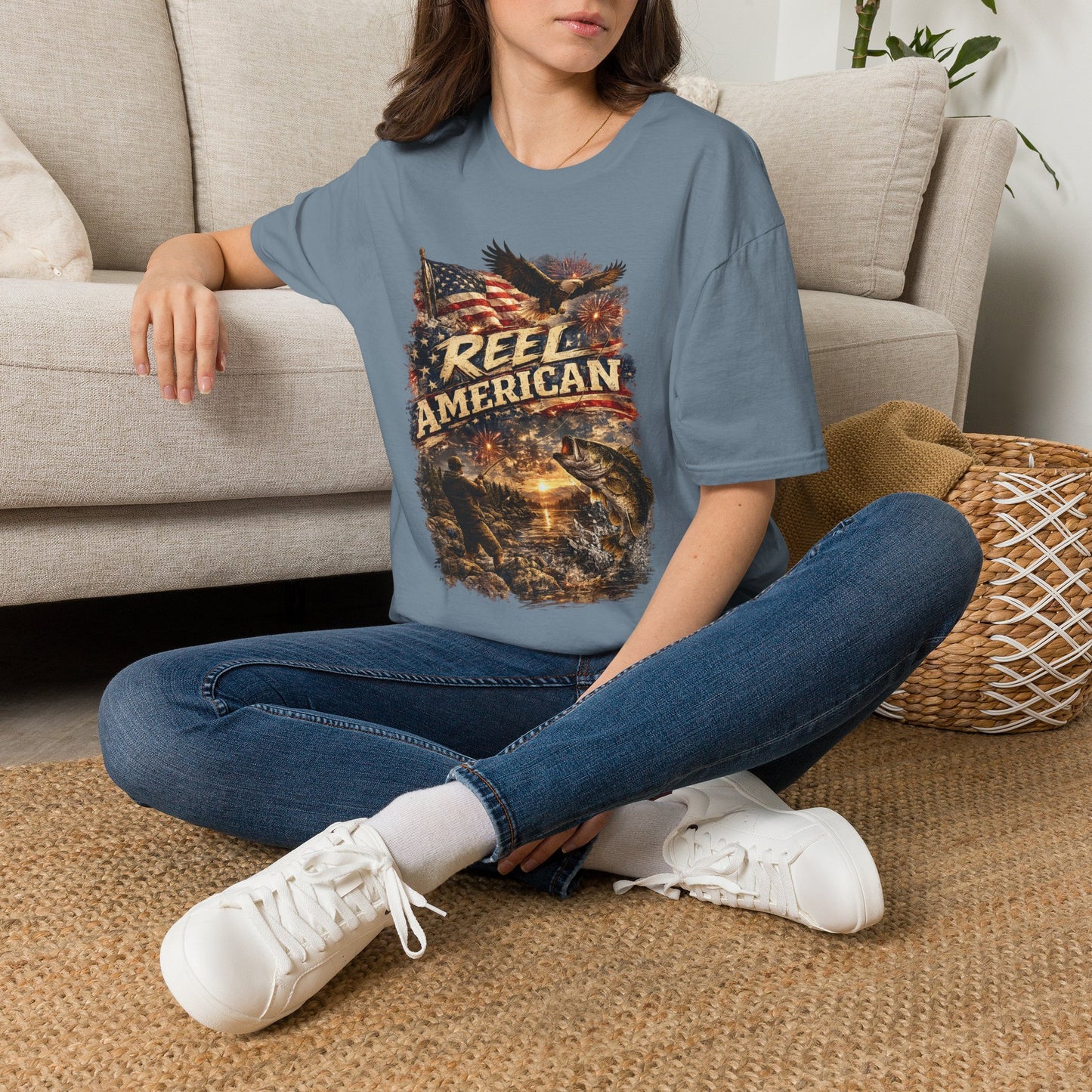 "Reel American" Eagle T-Shirt — Patriotic Fishing Shirt with Flag & Bald Eagle