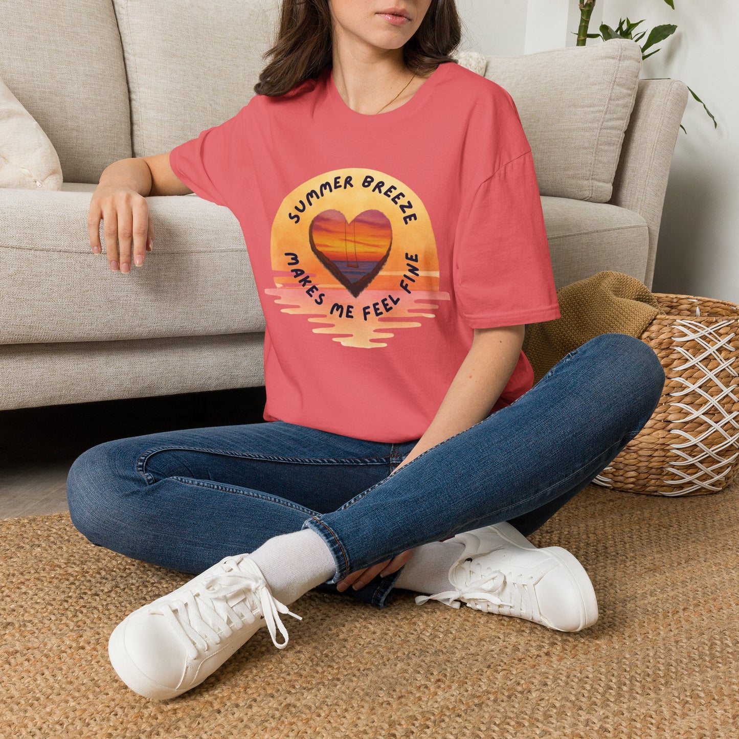 "Summer Breeze Makes Me Feel Fine" -Retro Sunset Heart Tee