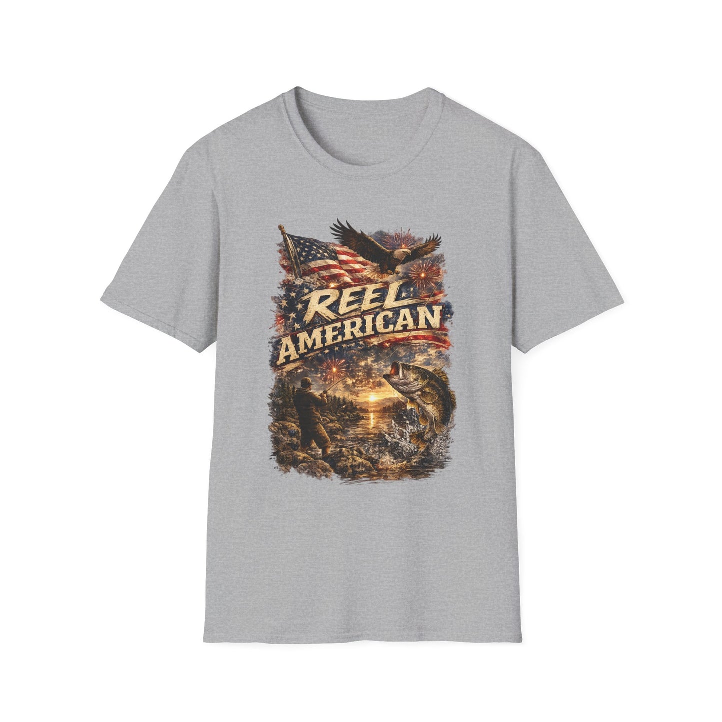 "Reel American" Eagle T-Shirt — Patriotic Fishing Shirt with Flag & Bald Eagle