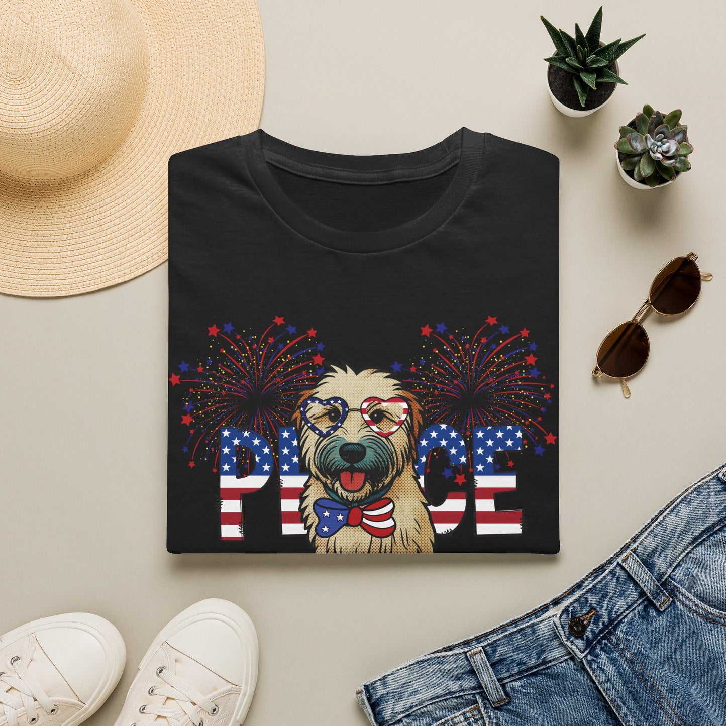 Patriotic Wheaten 'Peace Love' Graphic Tee for 4th of July