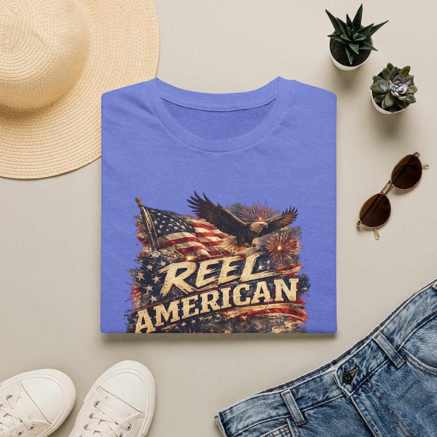 "Reel American" Eagle T-Shirt — Patriotic Fishing Shirt with Flag & Bald Eagle