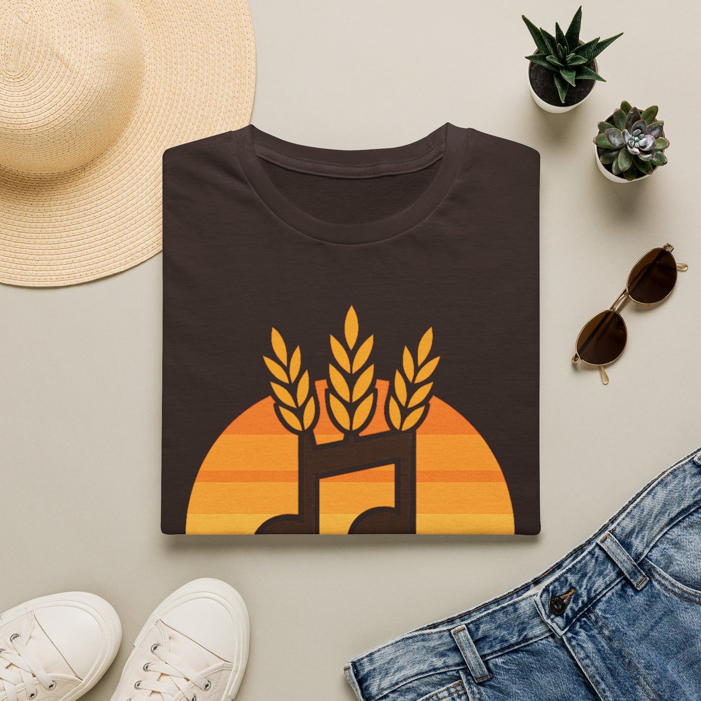 Harvest Harmony T-Shirt | Music Notes with Wheat Sunset