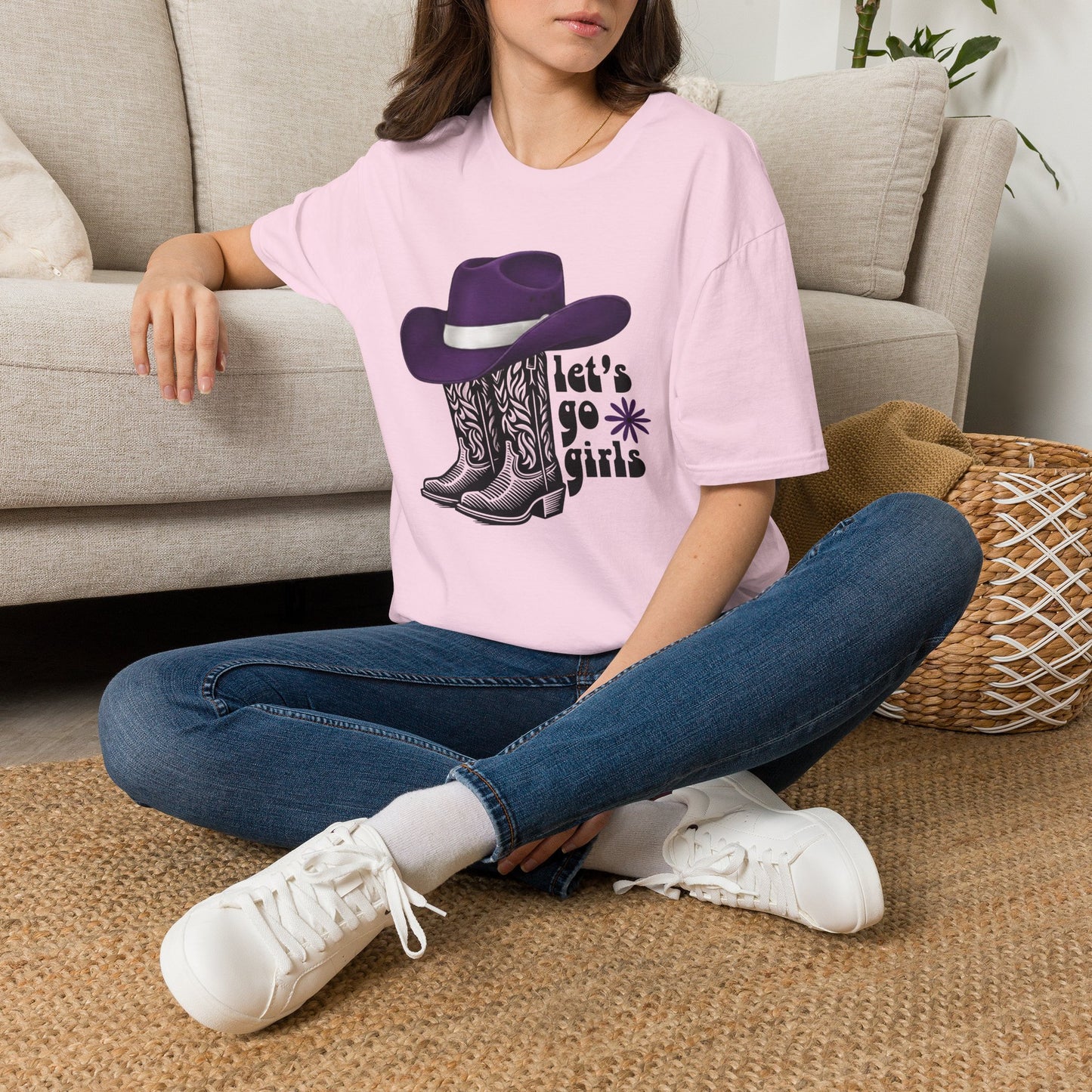 "Let's Go Girls" Cowgirl Boots & Purple Hat Western Graphic Tee