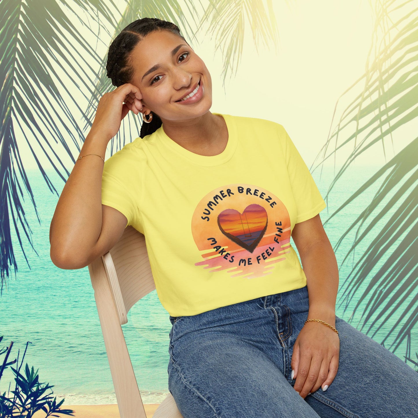 "Summer Breeze Makes Me Feel Fine" -Retro Sunset Heart Tee