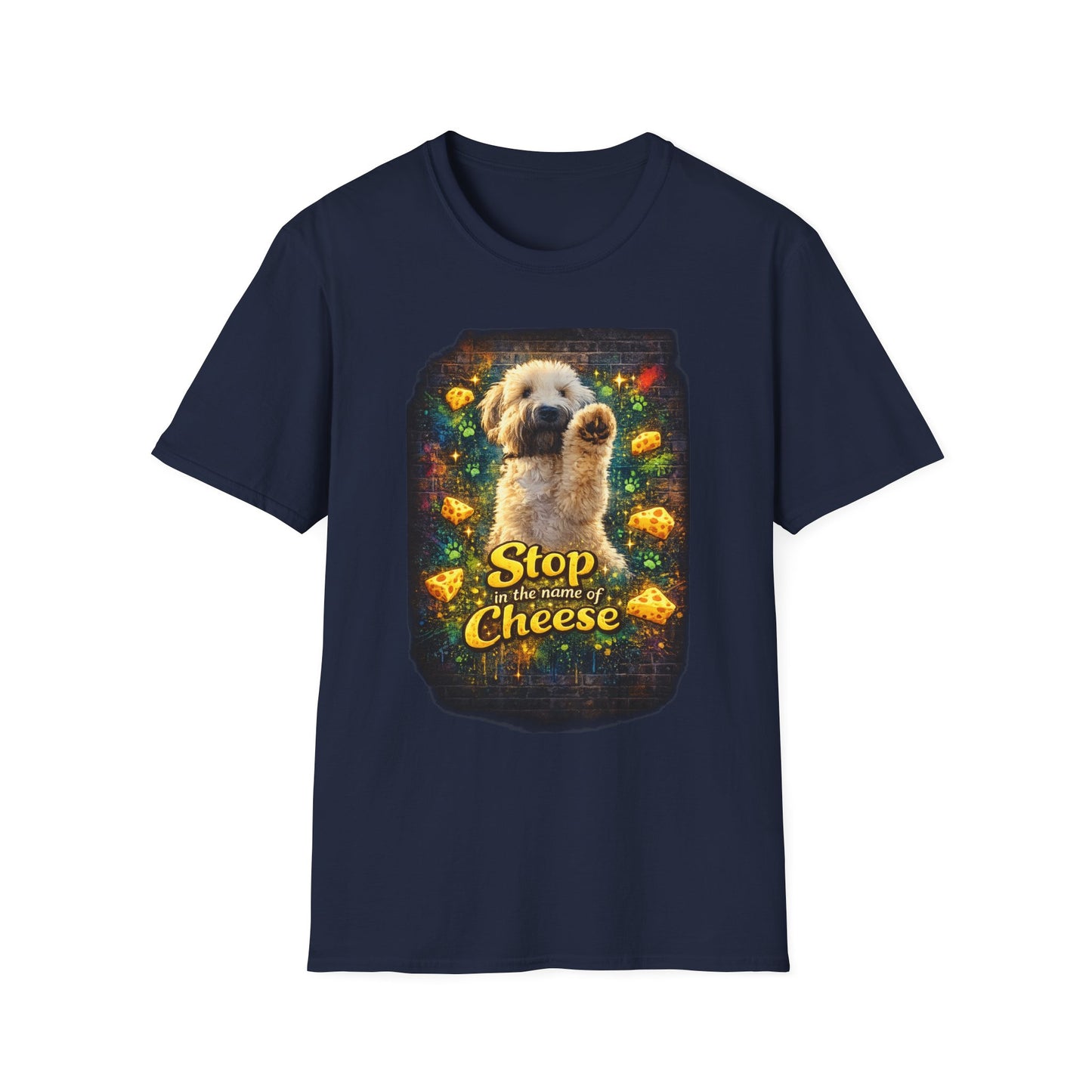 "Stop In the Name of Cheese" Cute Wheaten Puppy Graphic Tee