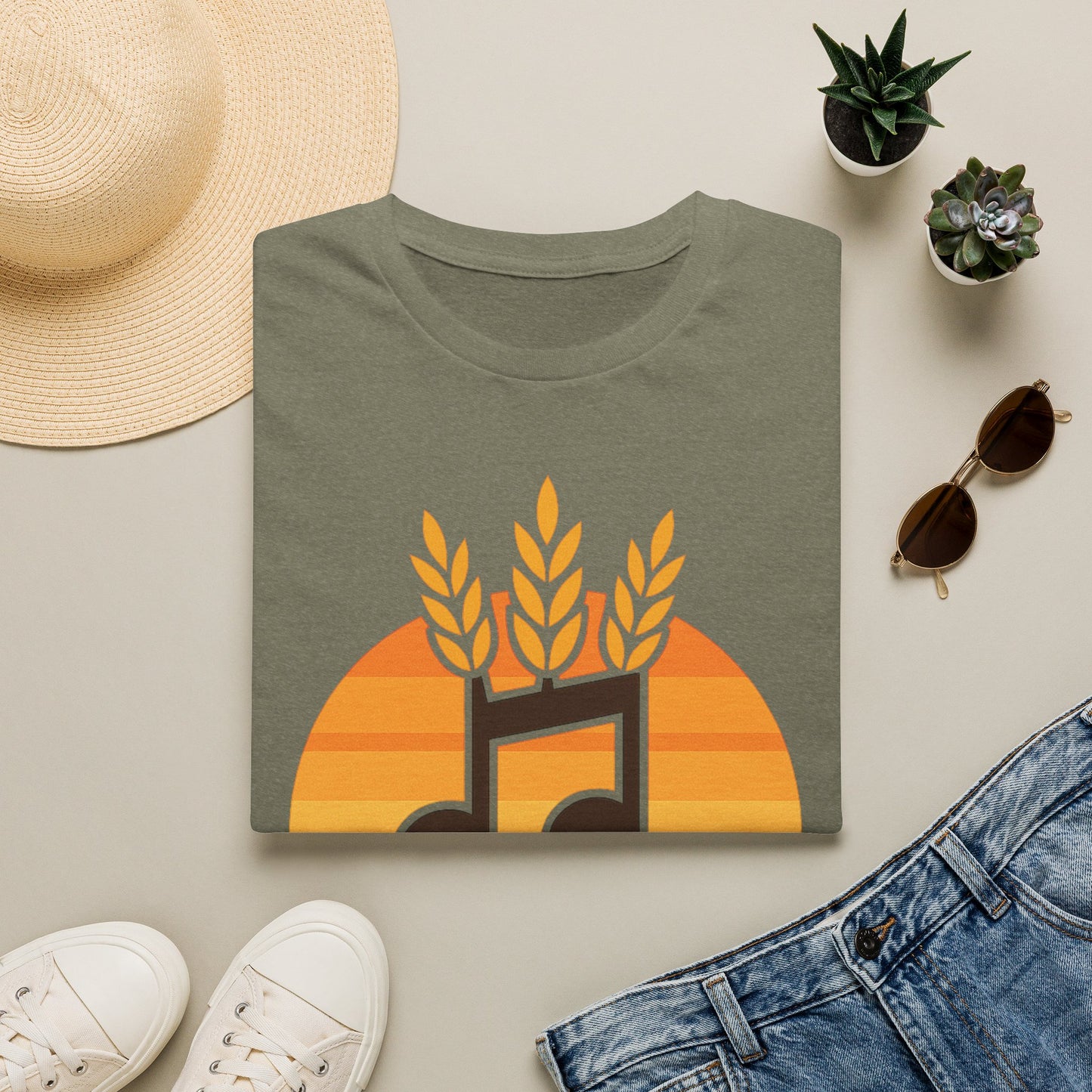 Harvest Harmony T-Shirt | Music Notes with Wheat Sunset